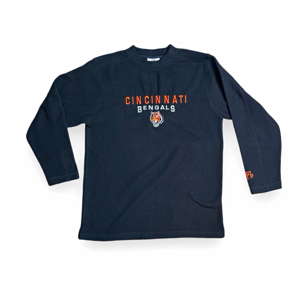 NFL Cincinnati Bengals Embroidered Tiger Head Long Sleeve Shirt Black Size M